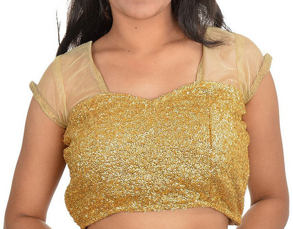 زفاف - Partywear Blouse with Golden Sequin with Short Sleeves - All Sizes - available in different colors
