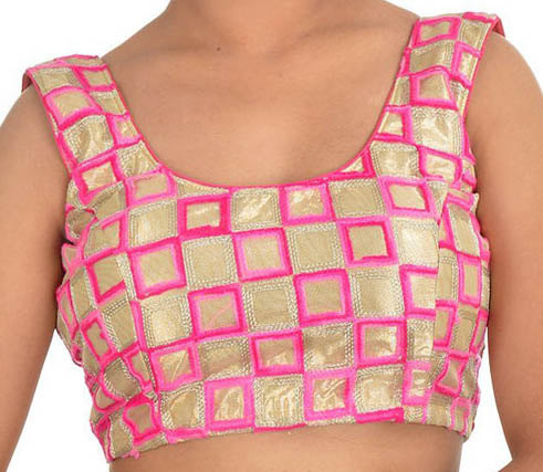زفاف - Ready-made Pink color Lovely Designer Saree Blouse with Brocade -Sari Top - For Women
