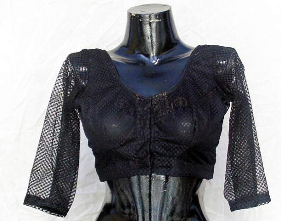 زفاف - Black Embroidery Designer Readymade Blouse - Saree Top- For Women