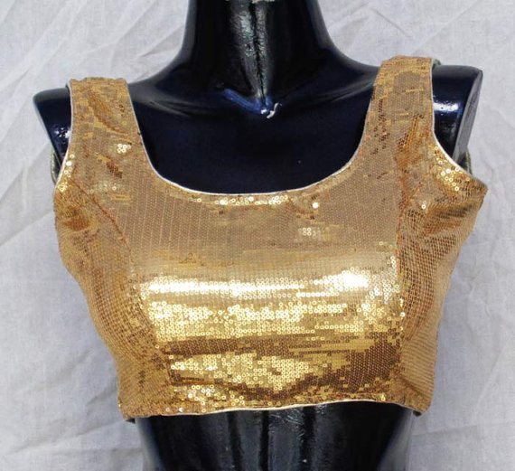 زفاف - Golden Sequin Readymade Designer Saree Blouse - All Sizes - Ready-made - Sari Blouse - Saree Top - Sari Top - For Women