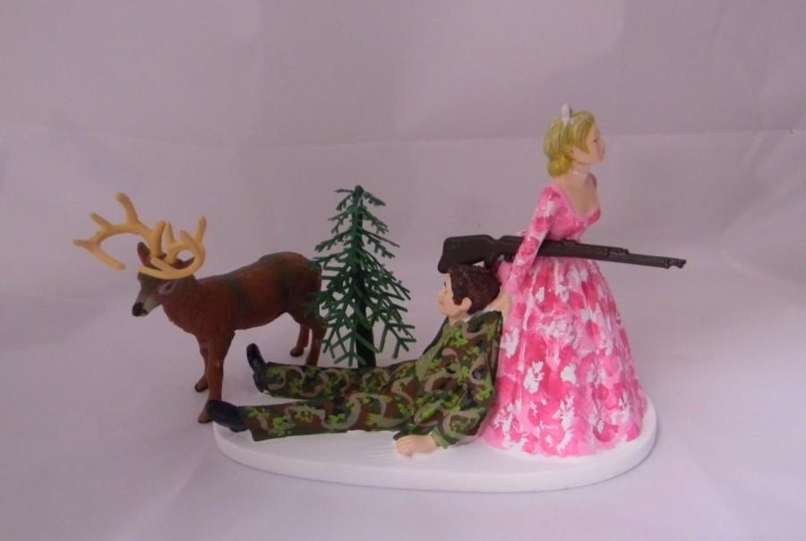 Wedding Party Reception ~Bow Hunter~ Hunting Cake Topper Bride Dragging Groom 