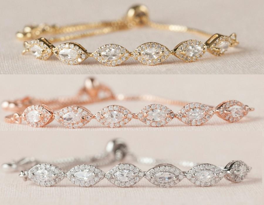 Mariage - Flower girl Bracelet, Rose Gold Child's Jewelry, Gold, Dainty Marquise Wedding Bracelet, Wedding Jewelry, Ella Crystal Bracelet