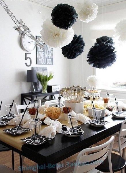 Wedding - Black Silver Tissue Pom Flowers ZH037 DIY Birthday Decor