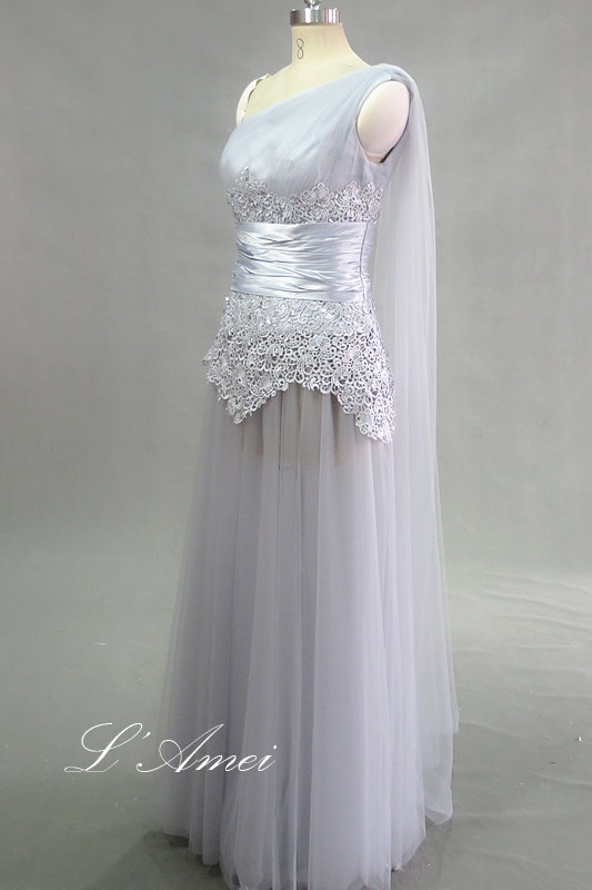 Wedding - Elegant Custom made Gorgeous Chiffon Single Shoulder Lace Wedding Dress with Attached Drape Also Good for Beach Wedding