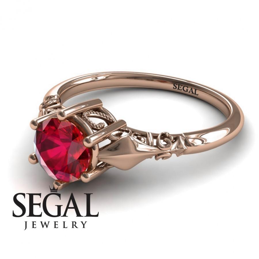 Mariage - Unique Engagement Ring 14K Red Gold Antique Ring Ruby - Reagan Unique Engagement Ring