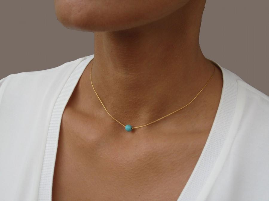 Mariage - Dainty Turquoise Necklace, Bridesmaid Gift, Turquoise Bead, Dainty Gold Necklace, Gifts for Bridesmaids, 14K Gold Necklace, Teal Necklace