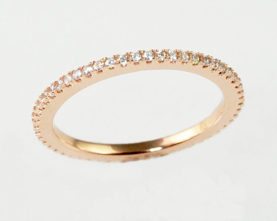 Свадьба - Rose Gold Wedding Band, Sterling Silver, Full Eternity band ring, Engagement Ring, Thin CZ ring band, Micro Pave Ring, Matching band