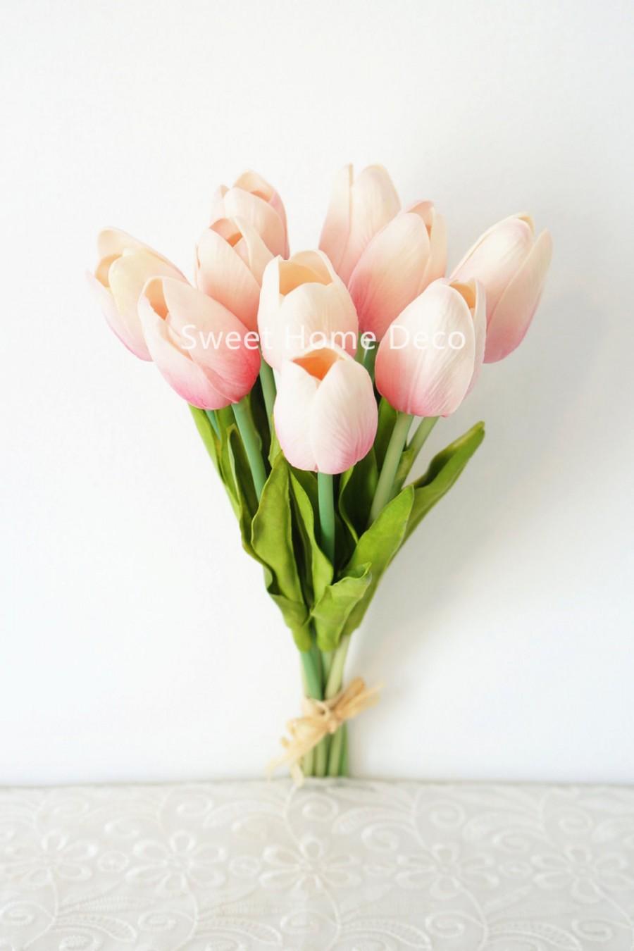 زفاف - JennysFlowerShop Latex Real Touch 13'' Artificial Tulip 10 Stems Flower Bouquet for Home/Wedding Pink