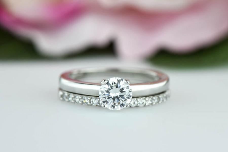 Свадьба - 1/2 ctw Half Eternity Wedding Set, Solitaire Ring, Man Made Diamond Simulants, Engagement Ring, Promise Ring, Bridal Ring, Sterling Silver