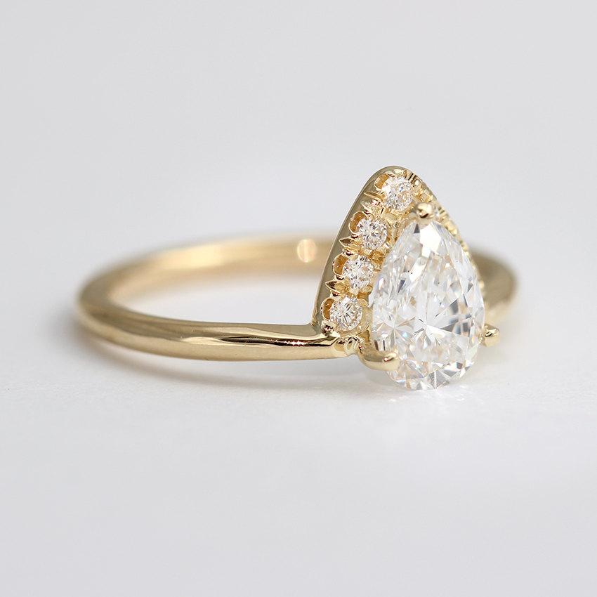 Mariage - One Carat Ring, Pear Diamond Ring, 1 Carat Pear Diamond Engagement Ring, Halo Rngagement Ring, Pear Cut Ring, Pear Engagement Ring