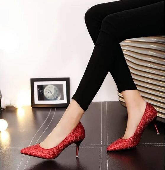 Mariage - Elegant Sequins Cloth Lady Wedding Shoes High Heel Pointed Toe