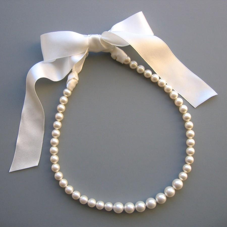 زفاف - Pearl Ribbon Tie Necklace - Bridal Pearl Necklace - Breakfast at Tiffany Pearls