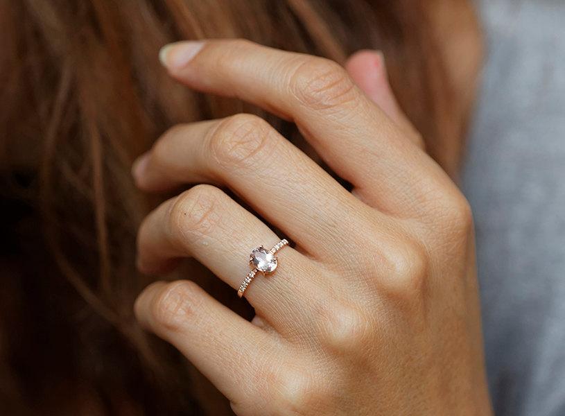 Wedding - Morganite Ring, Diamond Morganite Ring, Morganite Engagement Ring, Oval Engagement Ring, Rose Gold Engagement Ring