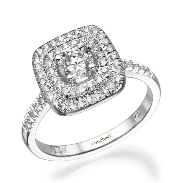 زفاف - Square Engagement Ring, Diamond Ring, White Gold Ring, 14k Ring, Engagement Band, Band Ring, Prong Ring, Wedding Ring, Bridal Jewelry