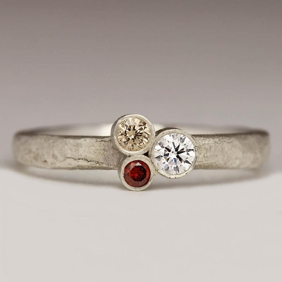 زفاف - Three Diamond Silver Ring, Unusual Colourful Dress Ring, Geometric Circle Ring, Multicolour Diamond Ring, Girlfriend Present, Gift for Her