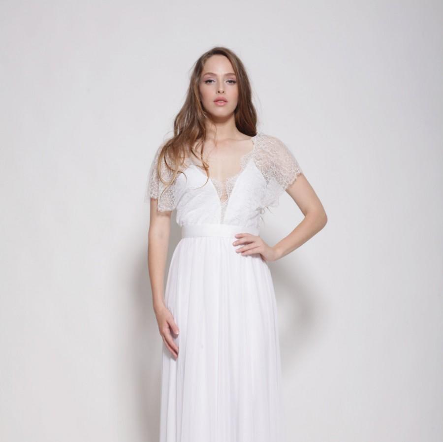 Свадьба - Bohemian lace sleeves wedding dress,open back wedding dress