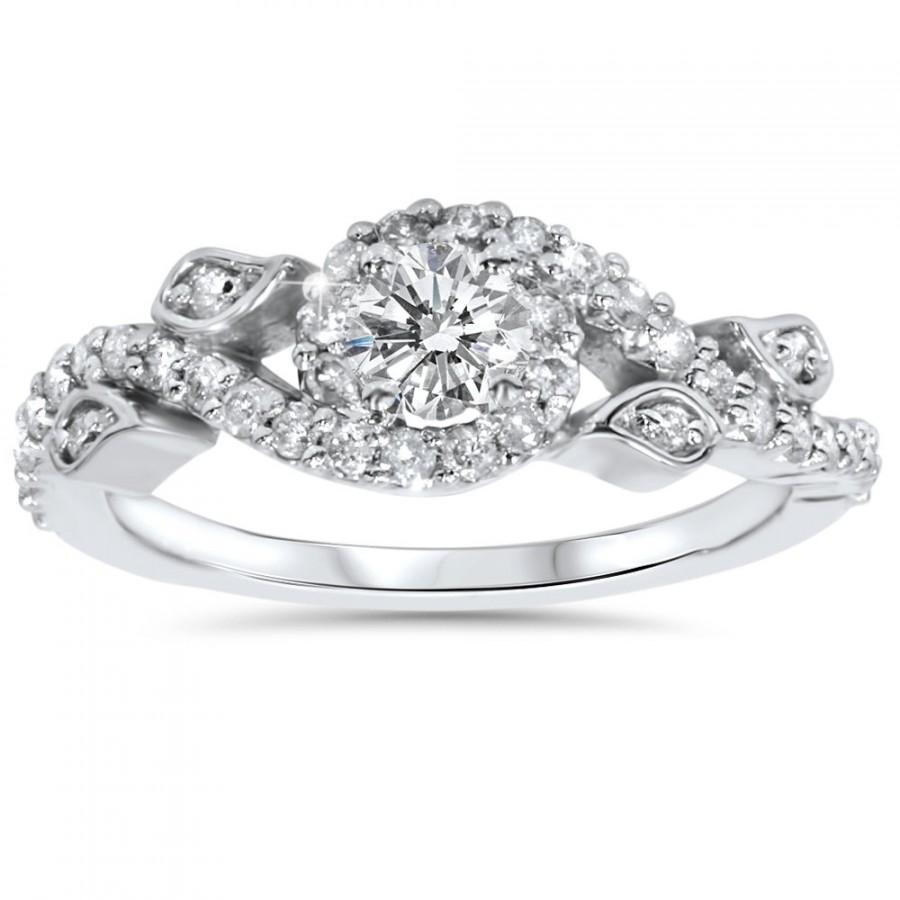 Hochzeit - Diamond Engagement Ring, Floral Vine Engagement Ring, 14K White Gold Ring, Antique Engagement, Vintage Engagement. 