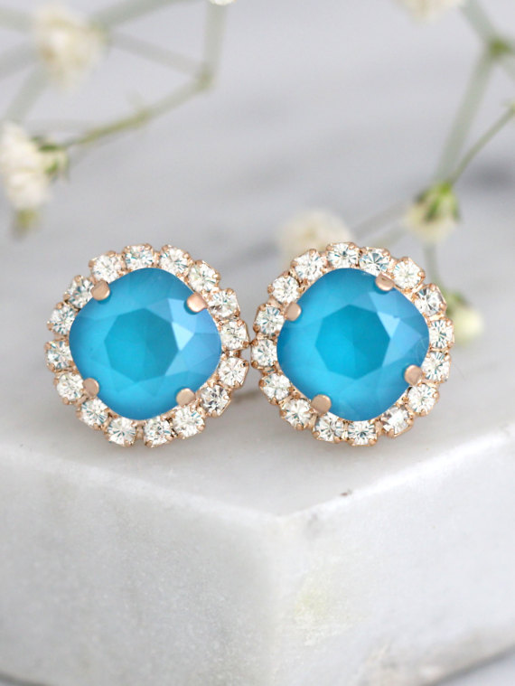 Свадьба - Blue Earrings, Bridal Blue Sky Earrings, Blue teal Crystal Swarovski Earrings, Bridesmaids Earrings, Sky Blue Earrings, Bridal Blue Earrings