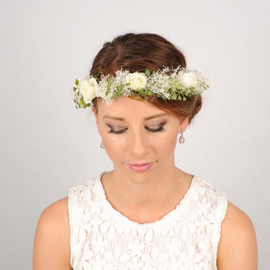 Mariage - Flower Crown, Woodland Crown, Wedding Halo, Floral Hair Wreath, Wedding Wreath Headband, Ivory Hair Piece, Bridal Headpiece with Fern
