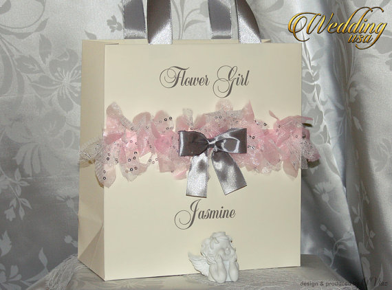 زفاف - Silver Rose & Ivory Custom Bridesmaids' Gift Bag - Personalized Bachelorette Party Gift Paper Bag - Bridal Shower gifts - Wedding Hotel Bags