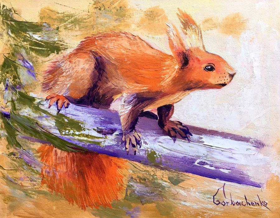 Mariage - Chipmunk Original Oil Painting on canvas board by Tetiana