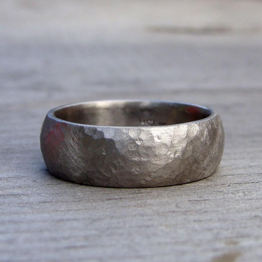 Wedding - Recycled 950 Palladium Matte Hammered Wide Wedding Band, 7mm Wide, Comfort Fit, Eco-Friendly, Mens Band, Made To Order