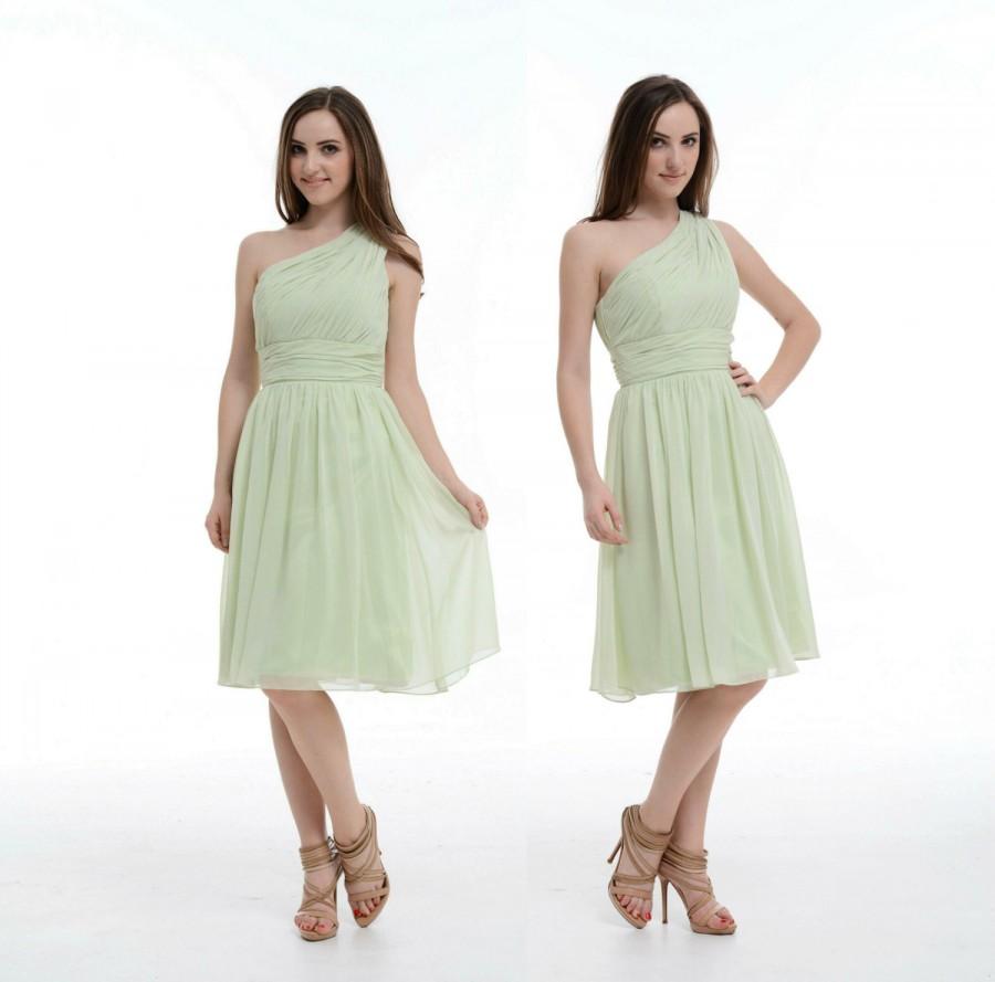 زفاف - 2016 Short Sage Bridesmaid dress, Sage Cocktail dress, Womens Formal Evening dress, One Shoulder Prom dress knee length