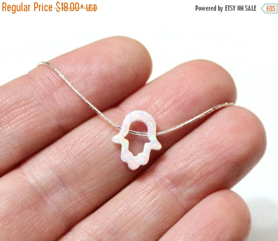 Hochzeit - Spring Sale Hamsa Opal Necklace in white