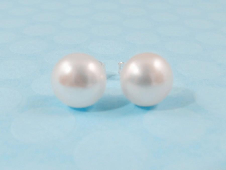Mariage - Freshwater Pearl Earrings freshwater pearl earrings 10mm,pearl earrings,bridesmaid earrings,wedding gift Sterling Silver pearl earrings