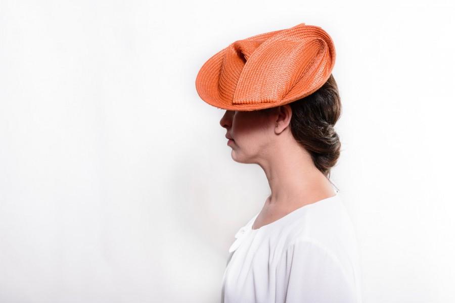Wedding - Robertson - Orange fascinator, orange ascot hat, floral wedding fascinator hat, derby hats women, wedding hat, kentucky derby, headpiece