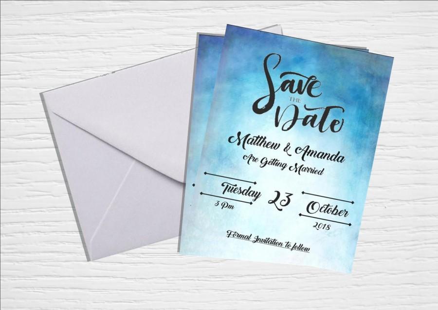 زفاف - Blue Watercolor Save the Date Printable Invitation