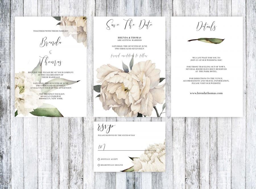 Hochzeit - Wedding Invitation Printable, Wedding Invitation template, Floral Wedding Invitation, Wedding invitation Suite printable, Invitation PDF