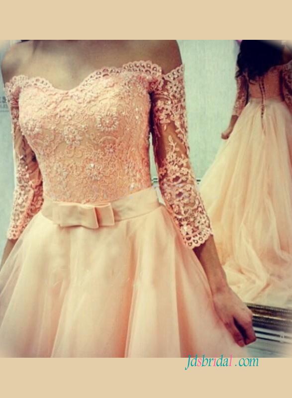 Wedding - Sweetheart lace bodice blush tulle wedding dress