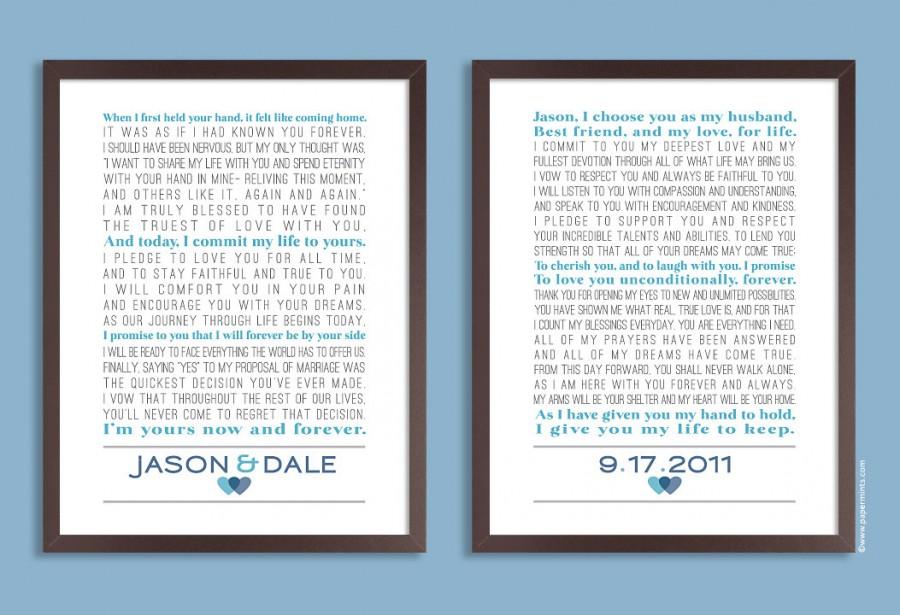 Mariage - Custom Wedding Vows, Personalized Print, Set of two prints (song lyrics, poem, vows ) Wedding gift, Anniversary gift, Custom colors