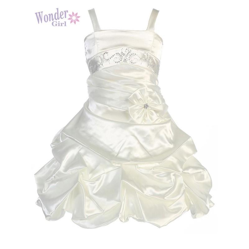 زفاف - Ivory Satin Gathered Dress w/ Rhinestones & Pleated Waistline Style: D2113 - Charming Wedding Party Dresses