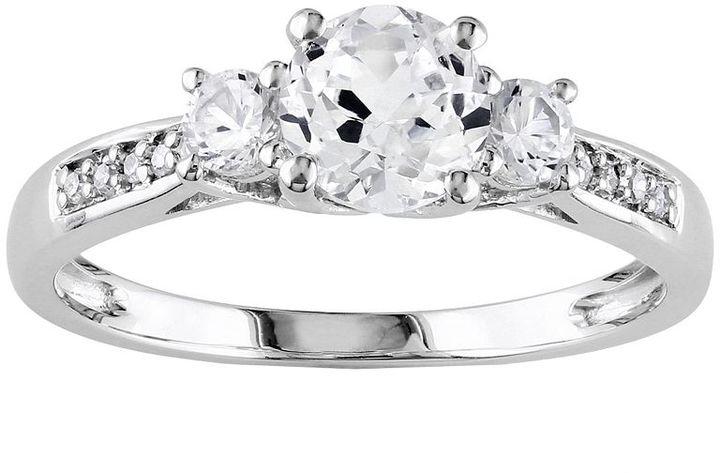 زفاف - 10k White Gold Lab-Created White Sapphire Diamond Accent 3-Stone Wedding Ring