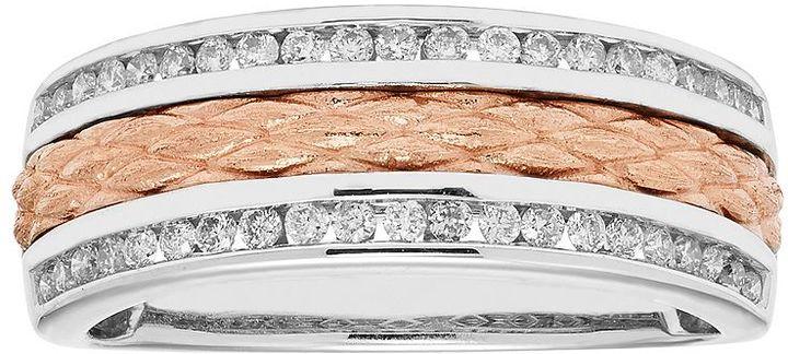 زفاف - Two Tone 14k Gold 1/3 Carat T.W. Diamond Textured Wedding Ring