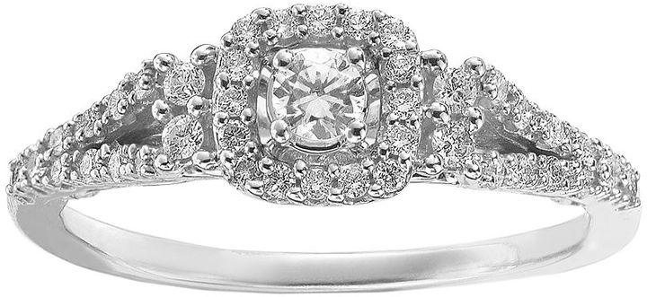 Mariage - Simply Vera Vera Wang Diamond Halo Engagement Ring in 14k White Gold (1/3 ct. T.W.)