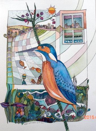 Mariage - Kingfisher-Art Original Watercolor Painting,ORIGINAL PAINTING,WATERCOLOR Ooak,Fine Art Unique Aquarelle,Home and Living,Art and Collectibles