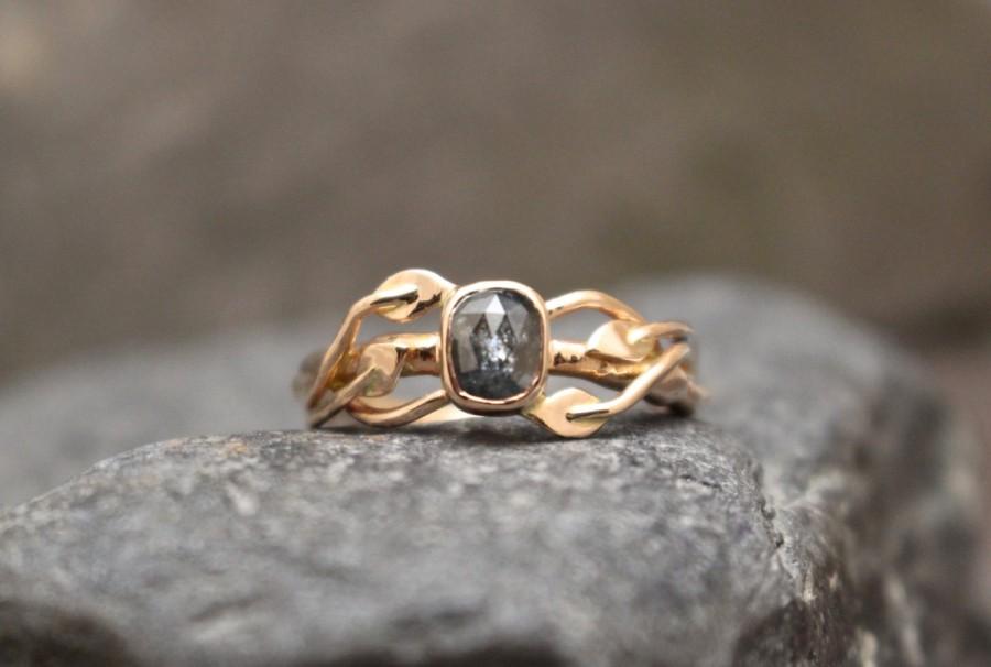 Hochzeit - Silver Rose Cut Diamond & 14k Rose Gold Vine Ring