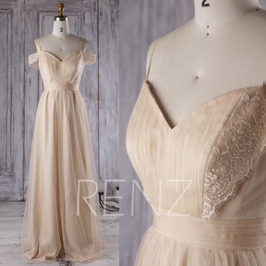 Mariage - 2017 Beige Mesh Bridesmaid Dress, Off White Wedding Dress Lace, Sweetheart Prom Dress, A Line Evening Gown, Maxi Dress Floor Length (LS187)