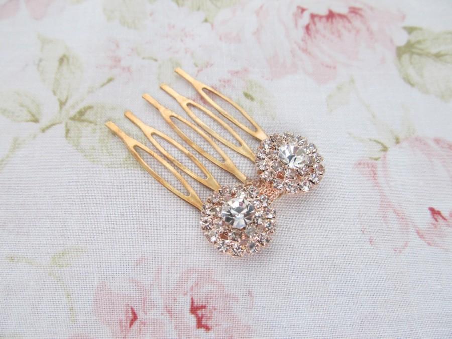 Mariage - Mini Rose Gold Floral Hair Comb,Rhinestone Wedding Hair Comb,Bridal Hair Accessories,Wedding Accessories,Decorative Hair Comb