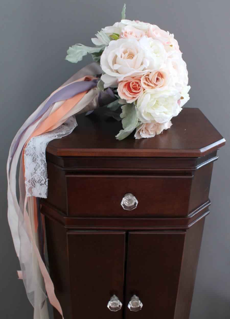 Wedding - Pastel Rose Bouquet with Ribbon Streamers
