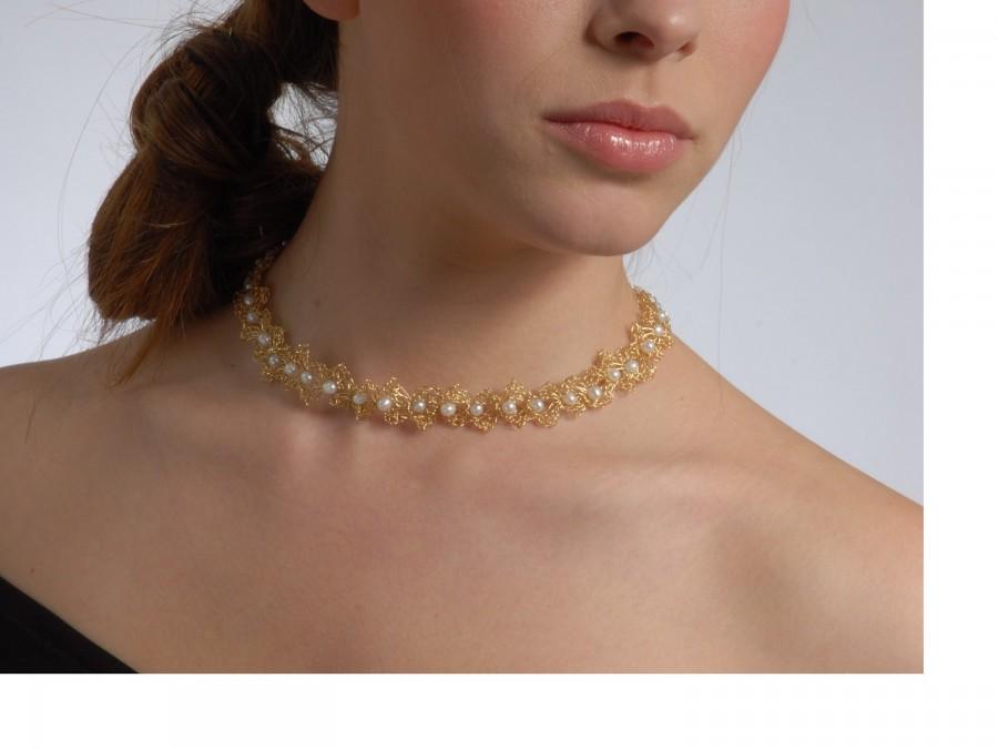 Hochzeit - Wedding Statement Necklace, Gold Wedding Necklace, Pearl Necklace, Goldfilled Necklace, Bridal Pearl Necklace, Gold Collar Necklace