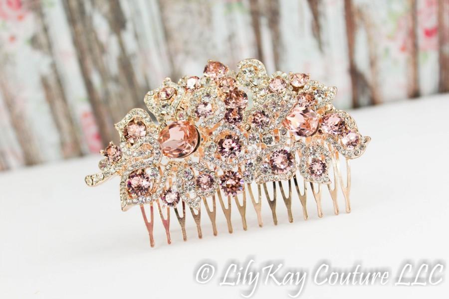 Wedding - Blush Bridal Comb Wedding Hair Comb Pink Bridal Comb Bridal Jewelry Blush Pink Rose Gold Comb Blush Pink Bridal Jewelry Blush Crystal Comb