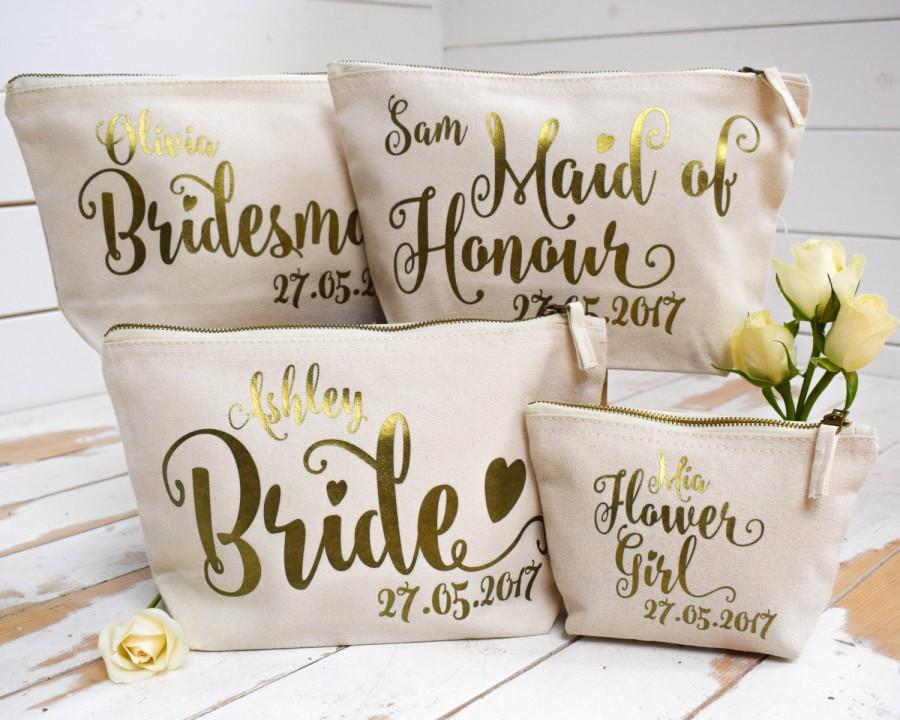 زفاف - Personalised Bridal Party Gift Make Up Bag - Bridesmaid, Maid of Honour, Flower Girl Gift - Unique Gift for Bridal Party Bags, Makeup Bags