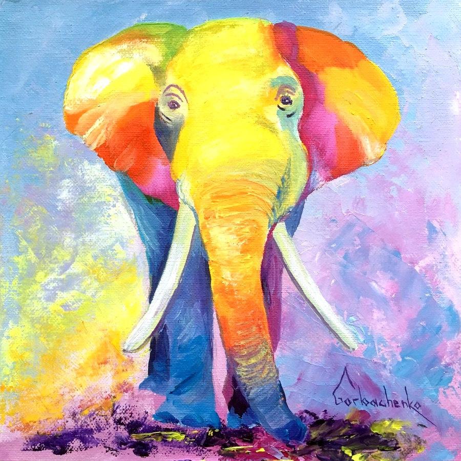 Mariage - Elephant, Original Oil Painting on canvas board,Elephant lover Art, Tetiana Art
