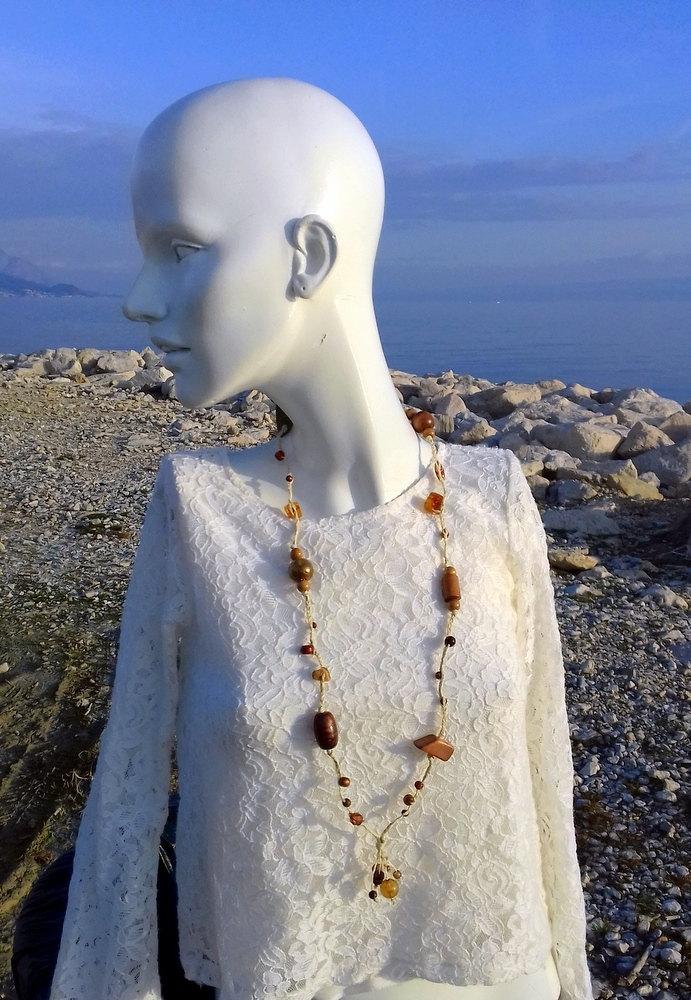 زفاف - Wooden necklace, rope necklace, unique gift for woman, antialergic necklace, natural, eco necklace, mixed media, cord necklace, brown neckla