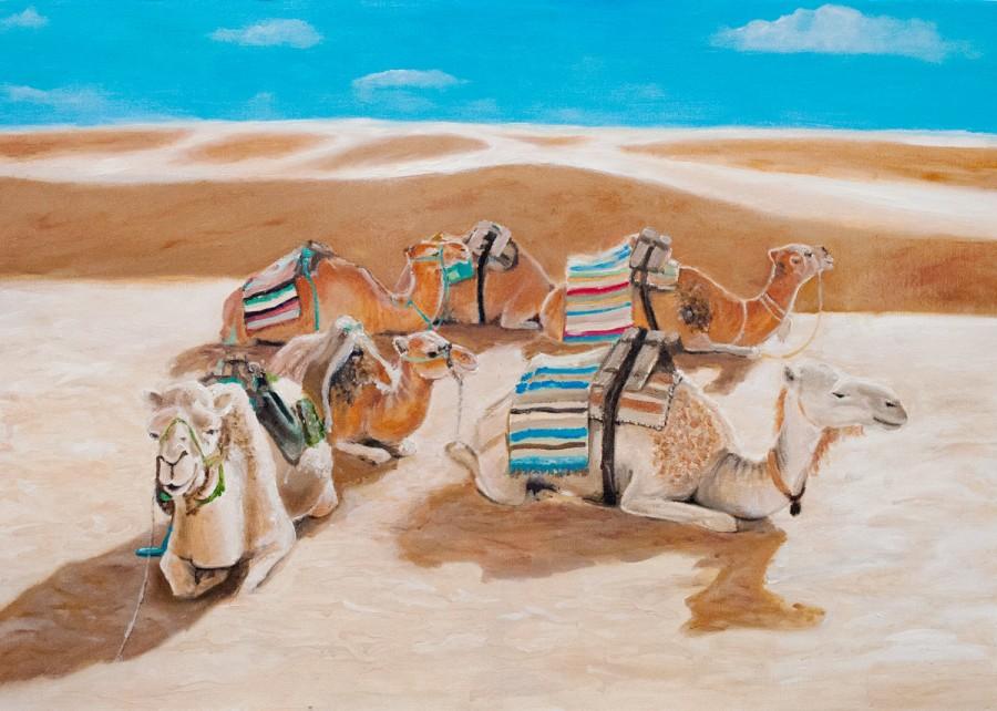 Mariage - Camel Art, Camel in Desert ,Ethnic Art, African, Hindu, Gold Camel, Oil painting, Camel in Desert painting, 19,68x27,55 inches (50x70cm)
