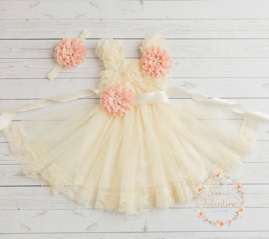 Hochzeit - Ivory lace flower girl dress,  rustic flower girl  dress,country lace flower girl dress, Christening dress, Baptism dress, Easter dress.